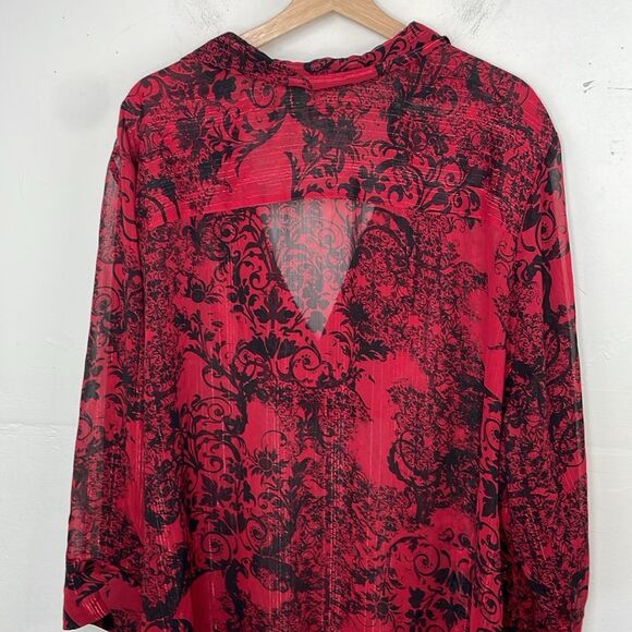 Catherines Red and Black Oversized Blouse pullover v neck sheer size 4X - Picture 7 of 12